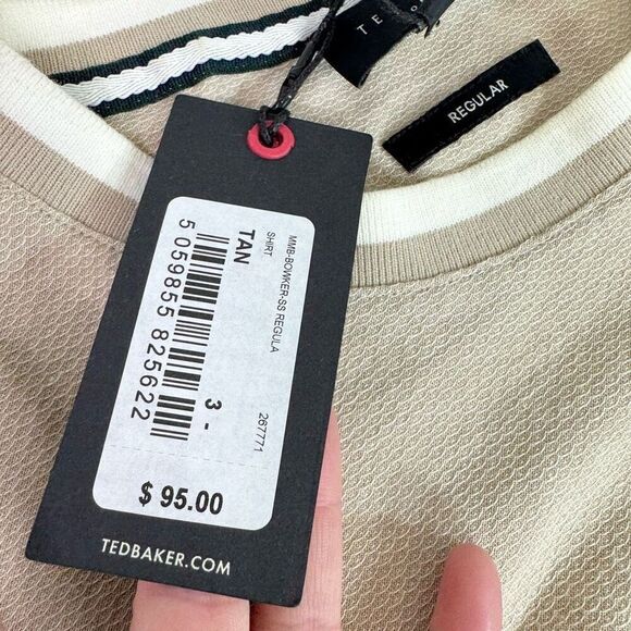 Ted Baker Bowker Shirt Mens 3 Medium Tan Crewneck New Classic Clean Pullover - Picture 4 of 9